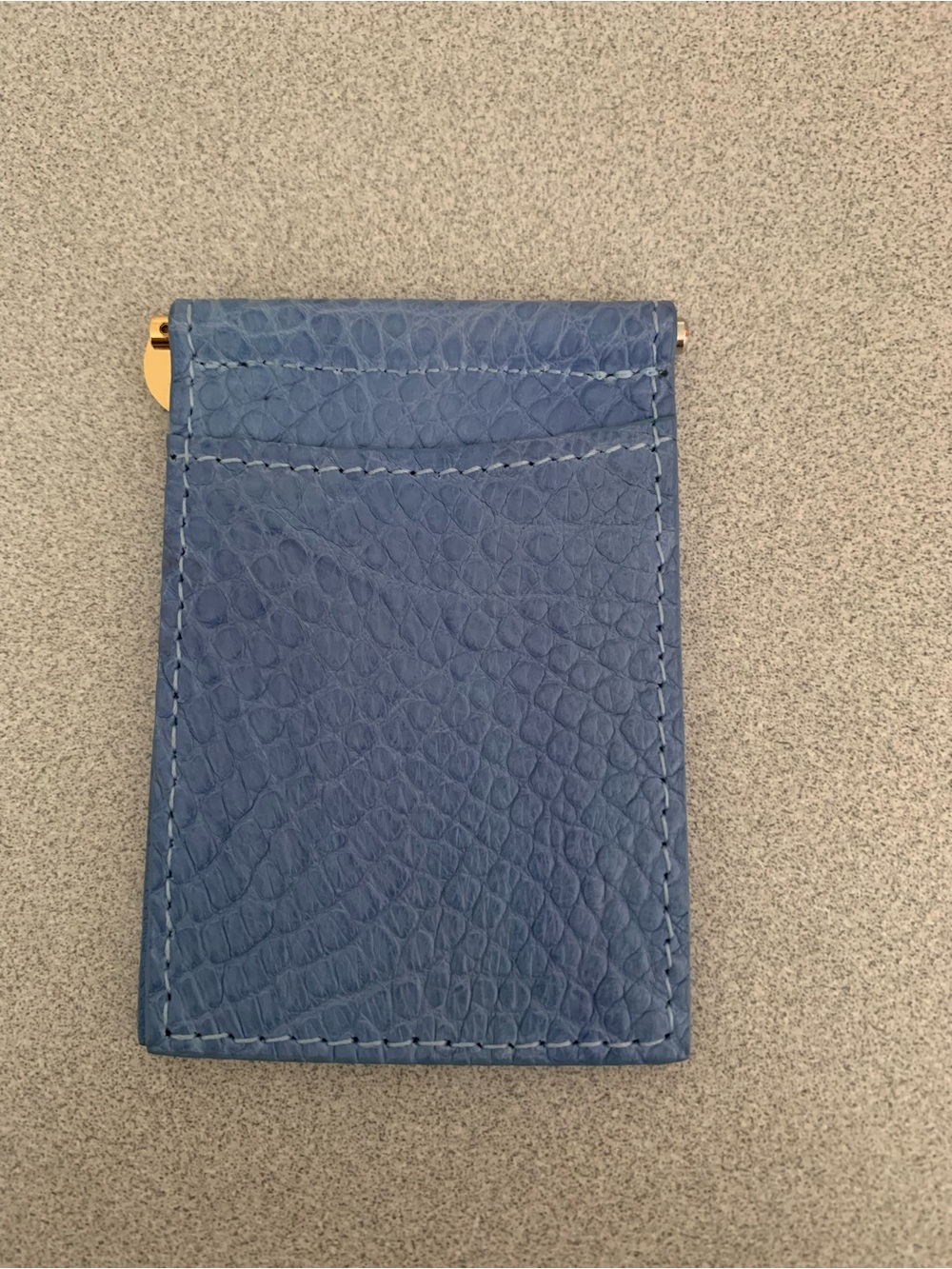 Made in USA Baby Blue Matte Genuine Alligator Leather Brass Clip Card Case